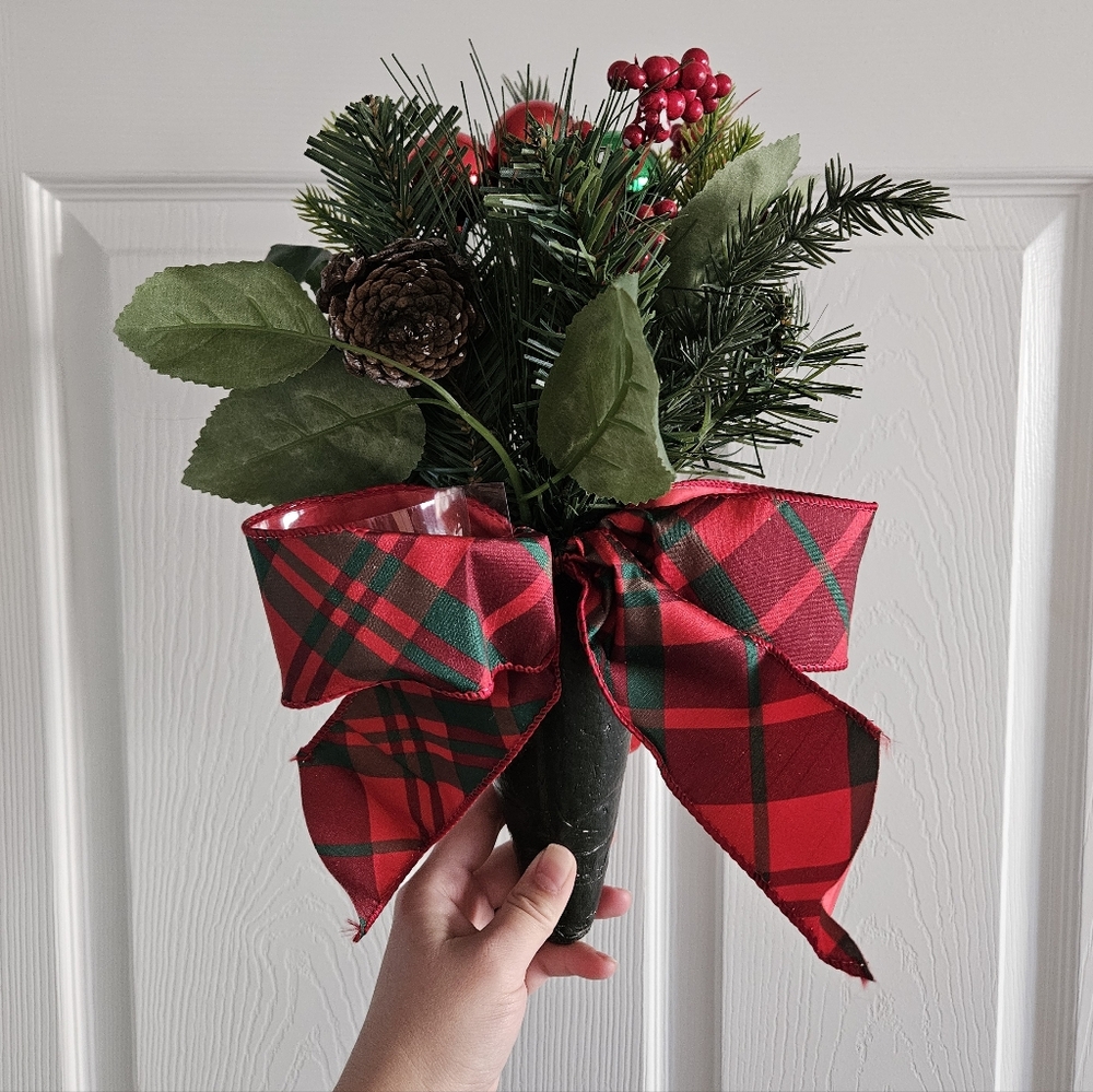 NEW Ashland Christmas Red Ornament, Berry & Pinecone Mix Small Cone Decor Plaid